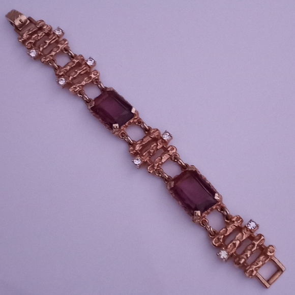 c1973 Sarah Coventry Twilight Amethyst Glass Rhinestone Gold Tone Parure - Picture 3 of 10